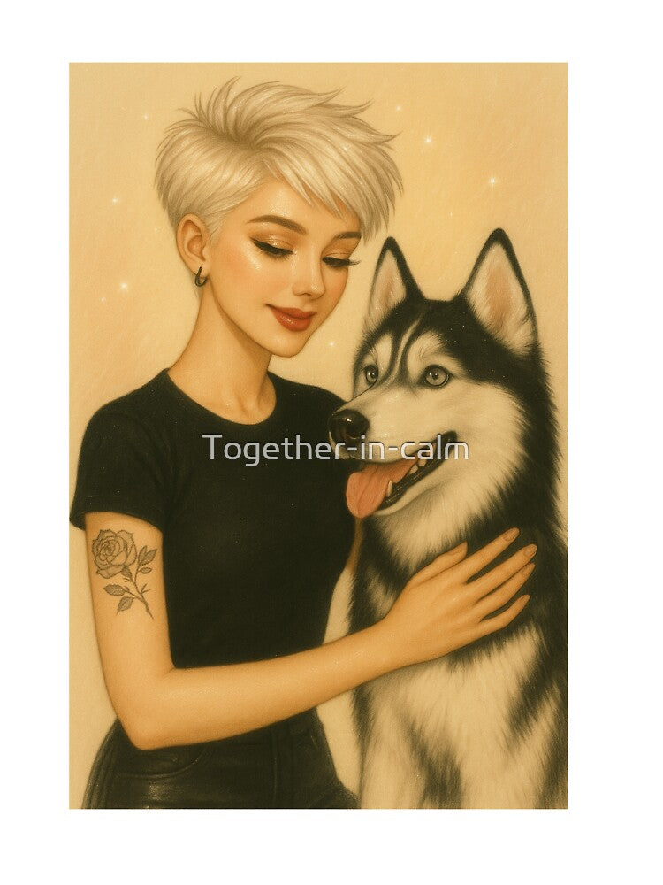 Husky and Her Girl | Cute Dog & Beautiful Girl Portrait by Together-in-calm T-Shirts, Hoodie, Sweatshirt (Image 3)