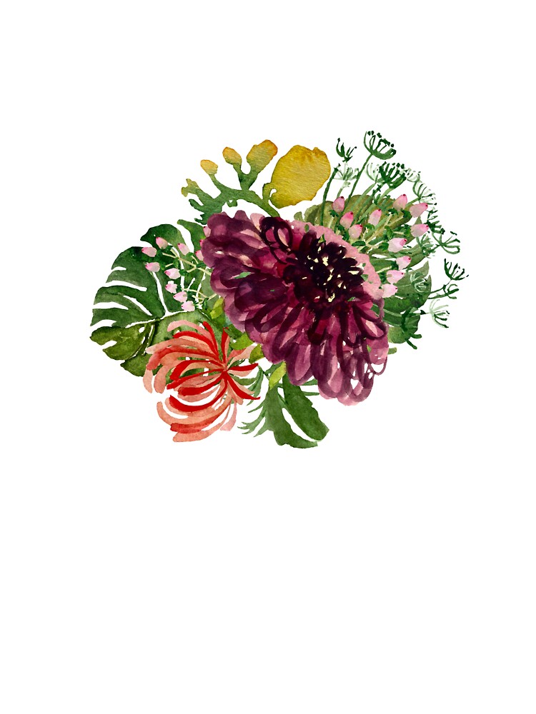 Dahlia palm leaf chrysanthemum cute a watercolor by Yana Mustafina | Boho Soulful Designs T-Shirts, Hoodie,... (Image 3)