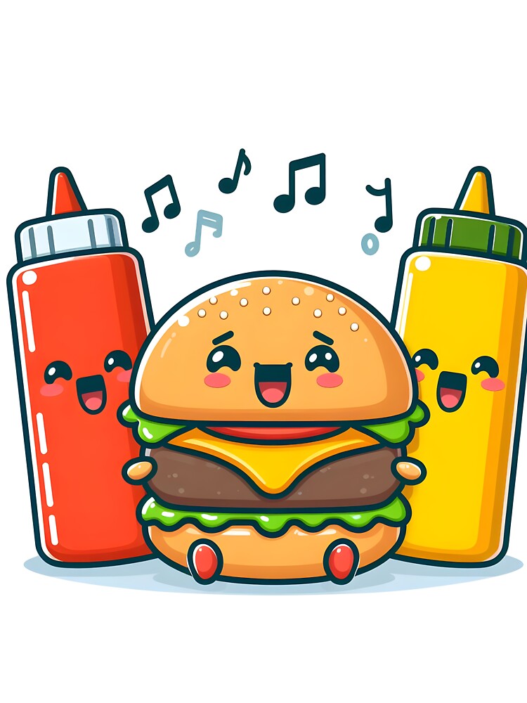 Kawaii Burger Singing With Ketchup And Mustard Bottles by CanvasCutie T-Shirts, Hoodie, Sweatshirt (Image 3)