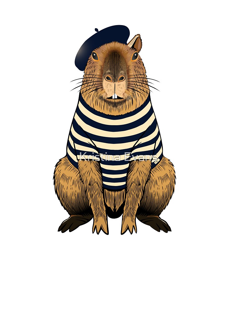 Cute, French Capybara in Stripes and Beret by krisevansart T-Shirts, Hoodie, Sweatshirt | BlankRebels.com (Image 3)