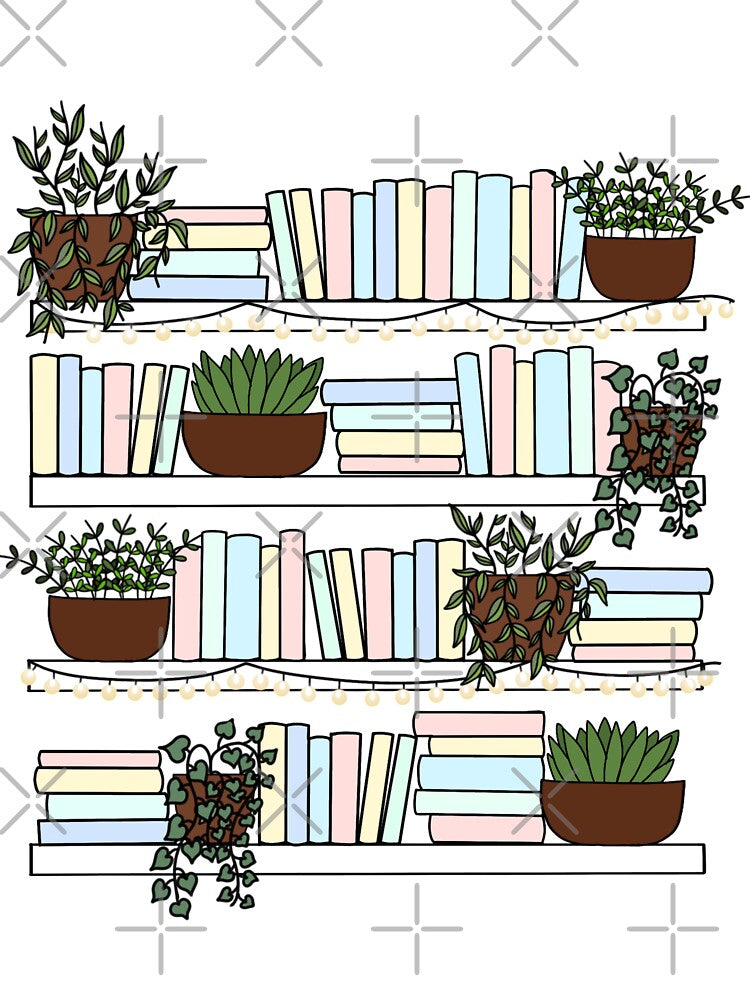 Pastel Bookshelf with Plants | Bibliophile print | Plant lover | Bookworm | Aesthetic Bookshelf by scintillare... (Image 3)