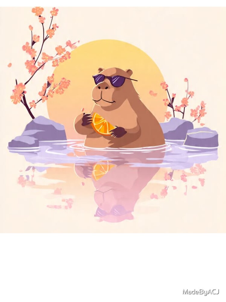 Cool Capybara Vibes – Sunset Water Reflection Illustration by MadeByACJ T-Shirts, Hoodie, Sweatshirt (Image 3)