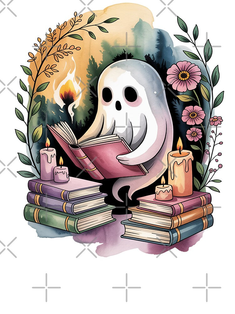 Book Nook: Book Nook Ghost Shirt Reading Ghost Watercolor Tattoo Tee, Dark Academia Cozy Top for Book Lovers... (Image 3)