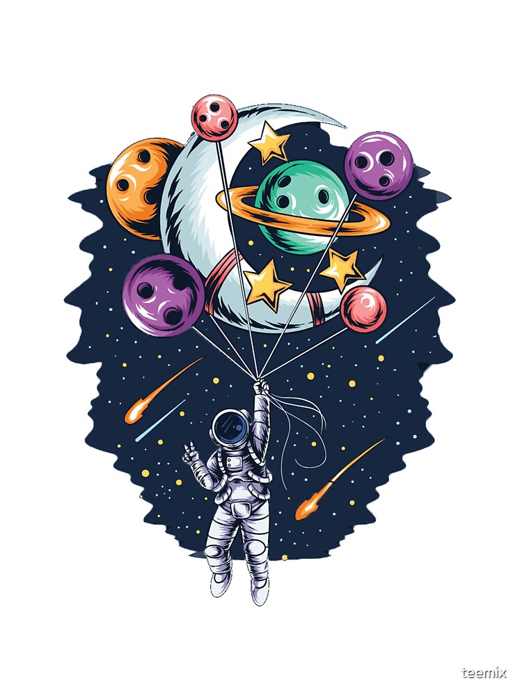astronaut flies in space with balloon planets and moons vector artwork by teemix T-Shirts, Hoodie, Sweatshirt (Image 3)