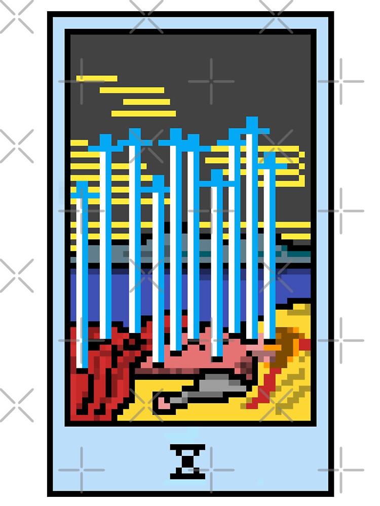 Wait, is this pixel art tarot? White - Minor Arcana 'Ten of Swords' (Design for T-shirt, stickers and other... (Image 3)