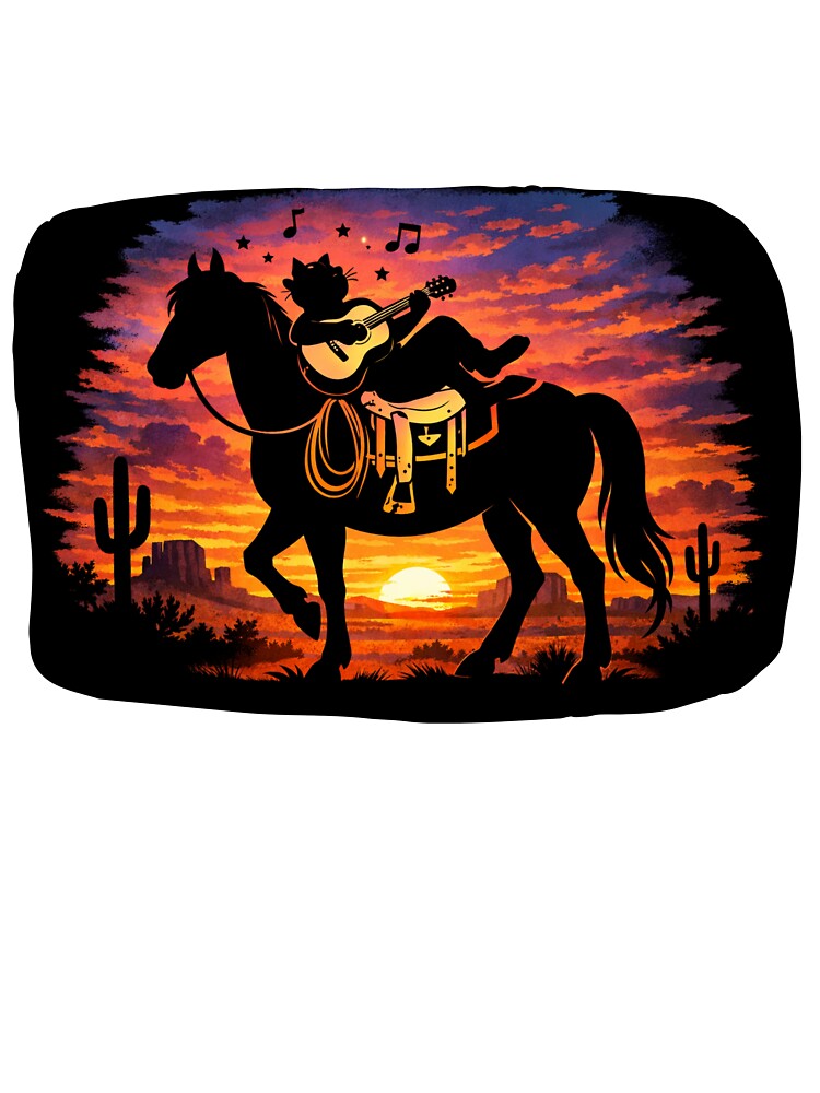 Cowboy Cat Playing Guitar Sunset – Western Desert Silhouette T-Shirts, Hoodie, Sweatshirt
