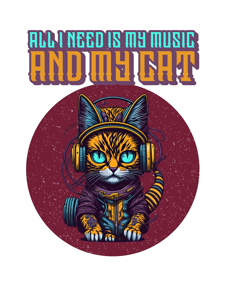 All I Need is My Music and My Cat – Funny Cat Music Lover Quote by Queen1120 T-Shirts, Hoodie, Sweatshirt (Image 3)