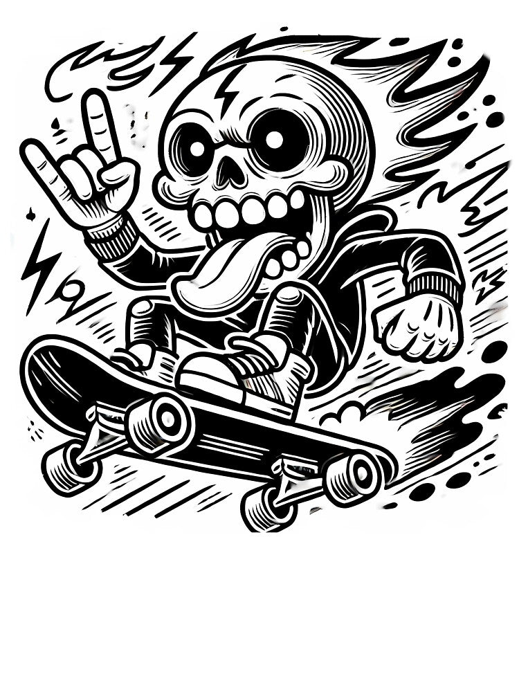 Skateboarding skull, line drawing illustration by PixelPunny T-Shirts, Hoodie, Sweatshirt | BlankRebels.com (Image 3)