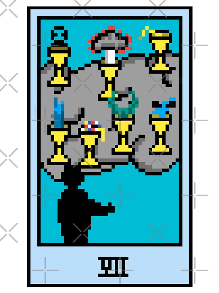 Wait, is this pixel art tarot? White - Minor Arcana 'Seven of Cups' (Design for T-shirt, stickers and other... (Image 3)