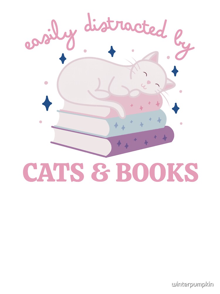 Easily Distracted By Cats And Books Cute Bookish White Cat by winterpumpkin