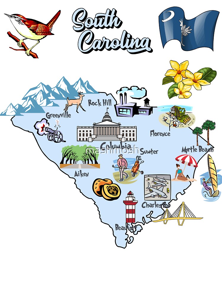 South Carolina State Pride - Illustrated Map & Icons by mashmosh