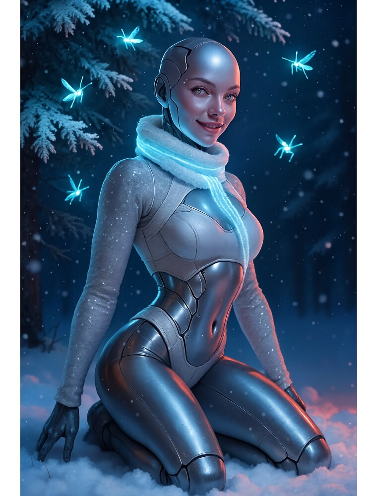 Snowy forest biomech woman with glowing insects by CathryneDelamort