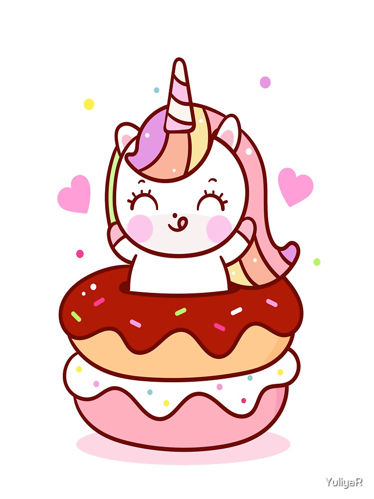 Kawaii Cute Colorful Unicorn in the donut by YuliyaR T-Shirts, Hoodie, Sweatshirt | BlankRebels.com (Image 3)