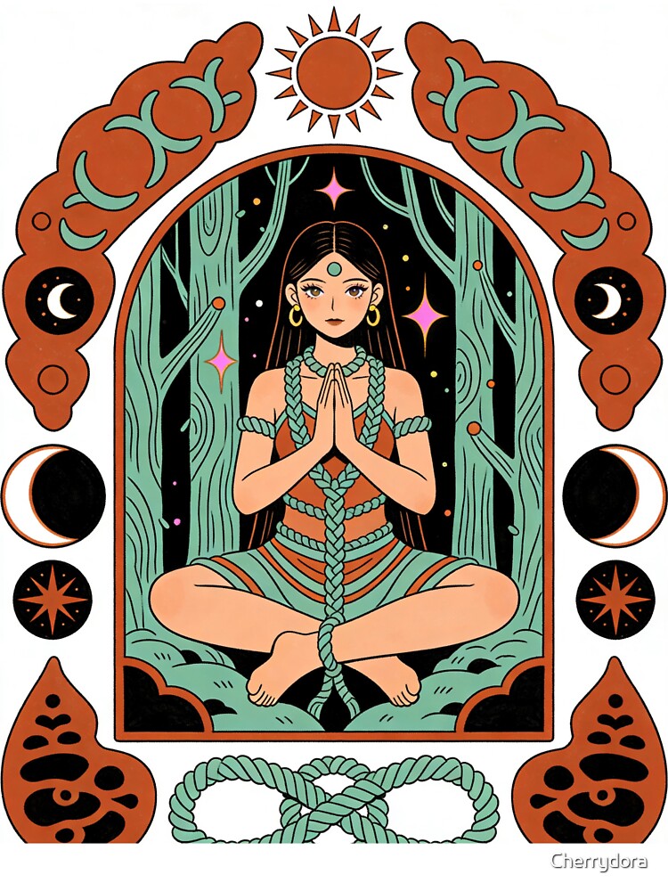 Mystic Boho Forest Meditation Goddess | Celestial Sun and Moon Archway Art by Cherrydora T-Shirts, Hoodie,... (Image 3)