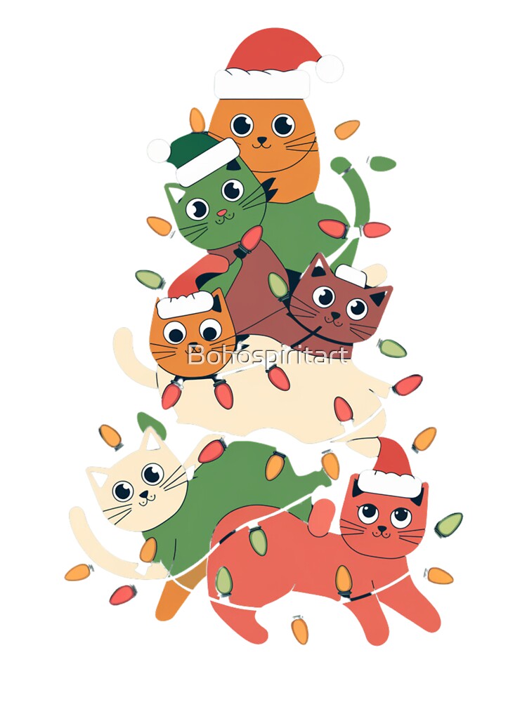 Merry Catmas - Stacked Cat Christmas Tree by Bohospiritart T-Shirts, Hoodie, Sweatshirt | BlankRebels.com (Image 3)