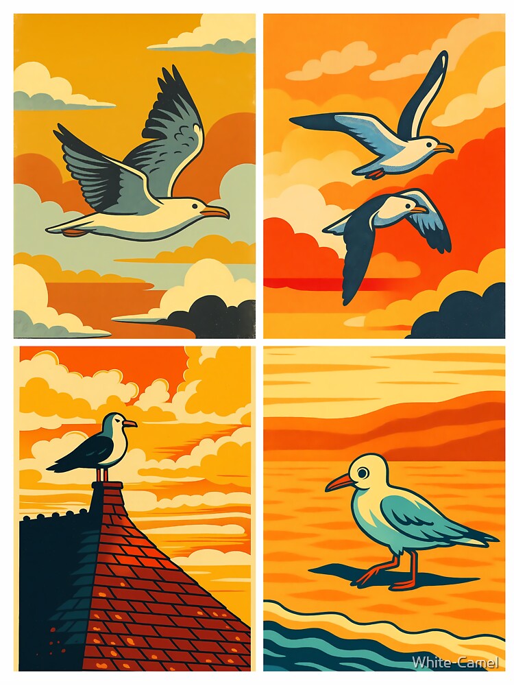 Sunset Seabirds Vintage Coastal Sunset Collection Poster Art by White-Camel T-Shirts, Hoodie, Sweatshirt (Image 3)
