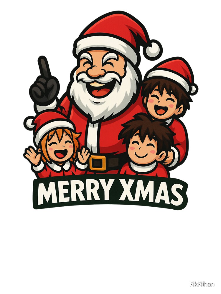 Cute Merry Xmas Santa With Happy Kids – Cute Christmas Anime Style Illustration by RkRihan T-Shirts, Hoodie,... (Image 3)