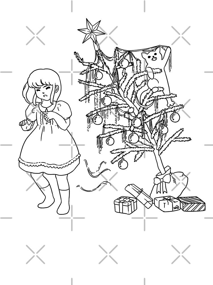 Little Girl and Cat Vintage Christmas - Evil Cat Topples Christmas Tree by Jieul T-Shirts, Hoodie, Sweatshirt (Image 3)