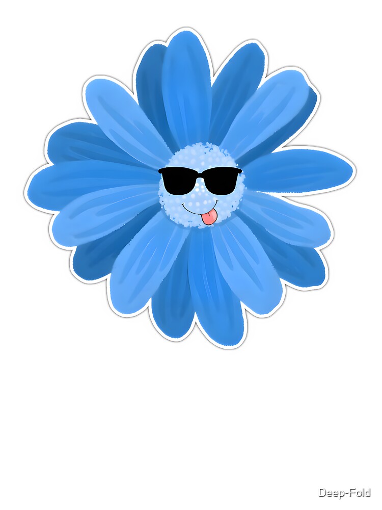 Cute Blue Daisy Cartoon Sunglasses Sticker T-Shirts, Hoodie, Sweatshirt