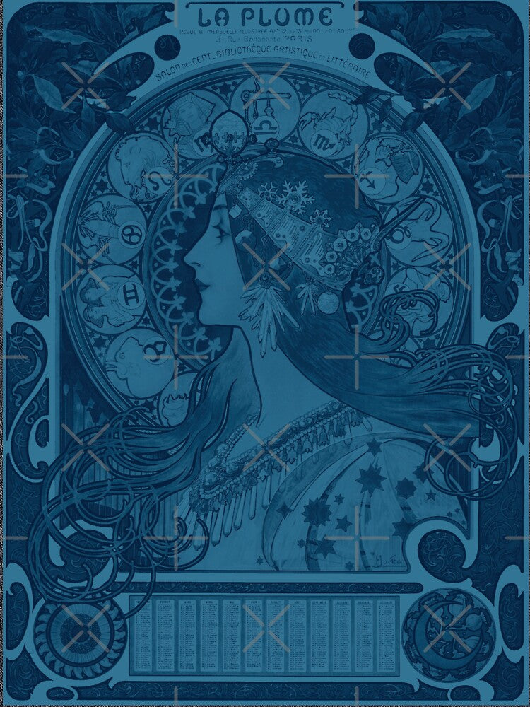 Zodiaque or La Plume in Blue(ca. 1896–1897) by Alphonse Maria Mucha. by theartsycamper T-Shirts, Hoodie, Sweatshirt (Image 3)