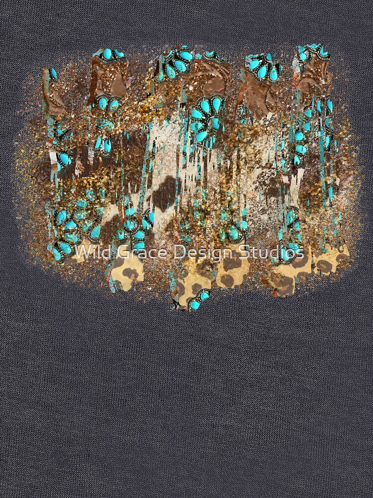 Western Grunge Junky Design with cowhide, leopard and turquoise by Wild Grace Design Studios T-Shirts, Hoodie,... (Image 3)