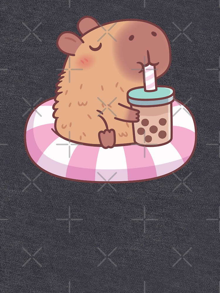 Cute Capybara On Pool Float Drinking Bubble Tea by rustydoodle
