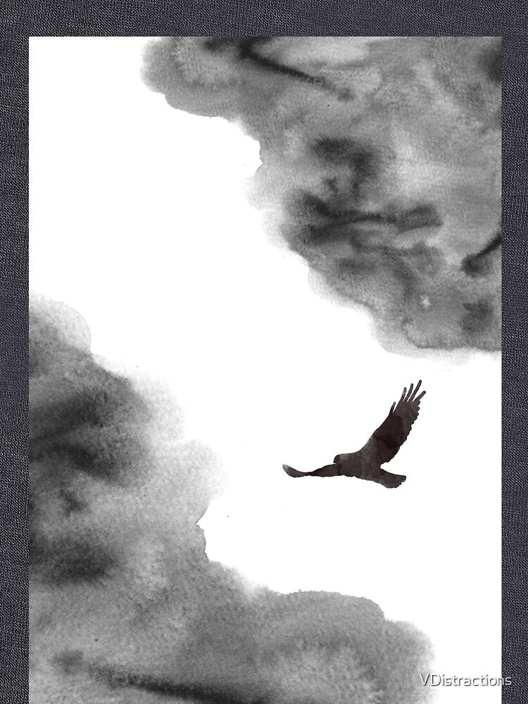 Watercolour landscape in black and white. Minimalist art bird. Abstract bedroom decor. by VDistractions... (Image 3)