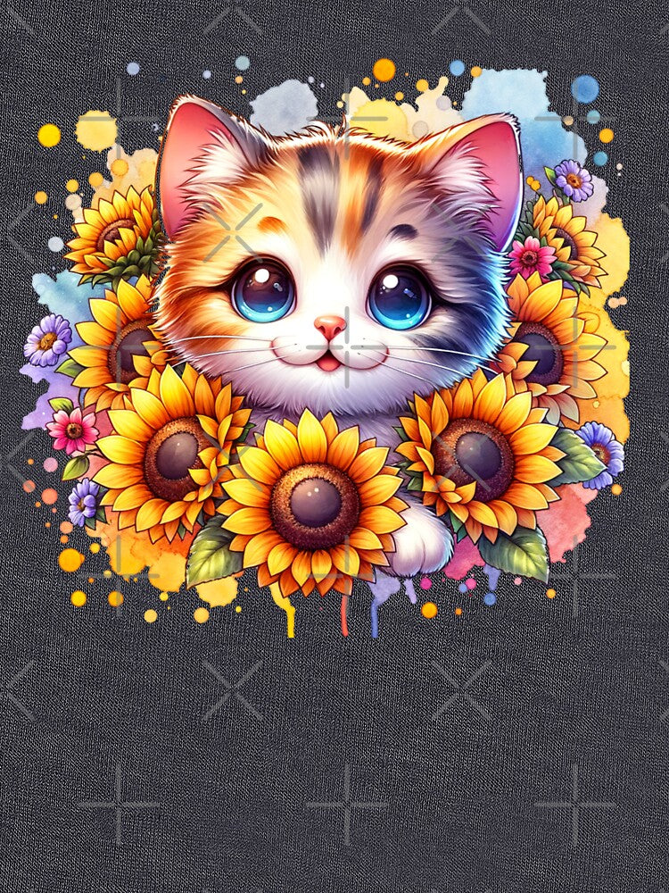 Cute Cat with sunflowers and bees kawaii Floral Watercolor by myrll T-Shirts, Hoodie, Sweatshirt | BlankRebels.com (Image 3)