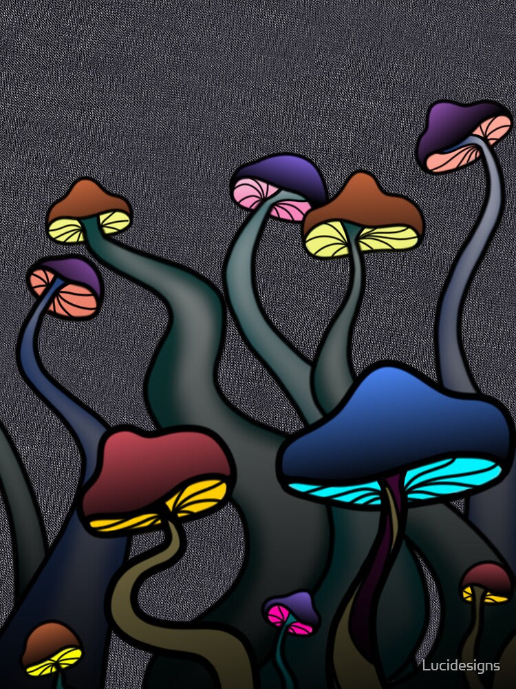 Colorful Dark Glowy Mushrooms - Version with Transparent Background for Stickers - Trippy Art by Lucidesigns... (Image 3)