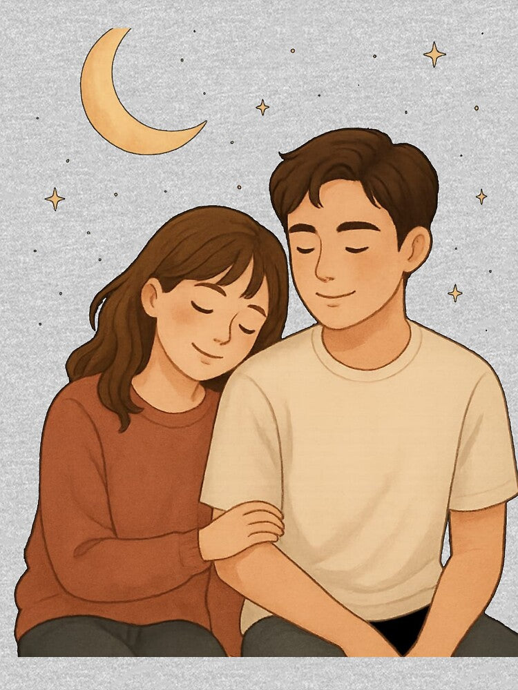 Cute Couple Sitting Together Design | Romantic Aesthetic Love T-Shirt & Gift by KDesignCrafts Hoodie, Sweatshirt (Image 3)