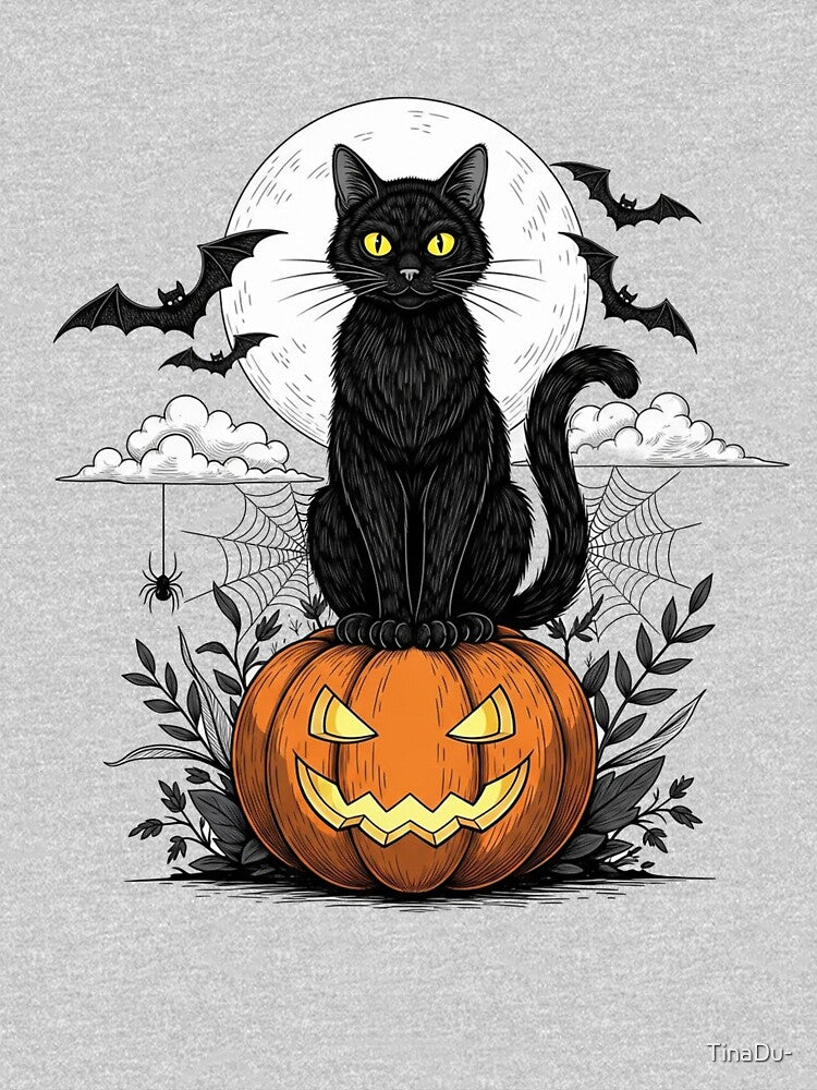 Spooky Black Cat on Pumpkin | Halloween Night Moon Design by TinaDu- T-Shirts, Hoodie, Sweatshirt | BlankRebels.com (Image 3)