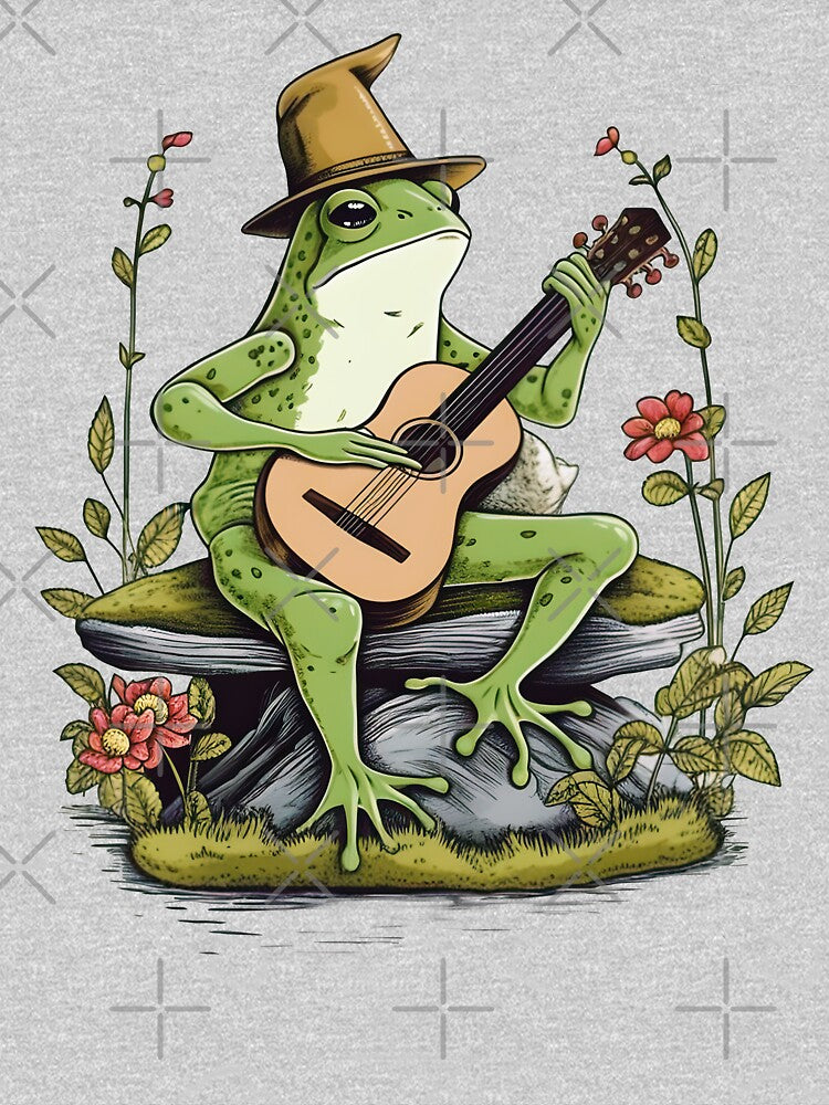 Cottagcore Aesthetic Frog Playing Guitar Banjo Graphic by sanadkarmakar T-Shirts, Hoodie, Sweatshirt (Image 3)