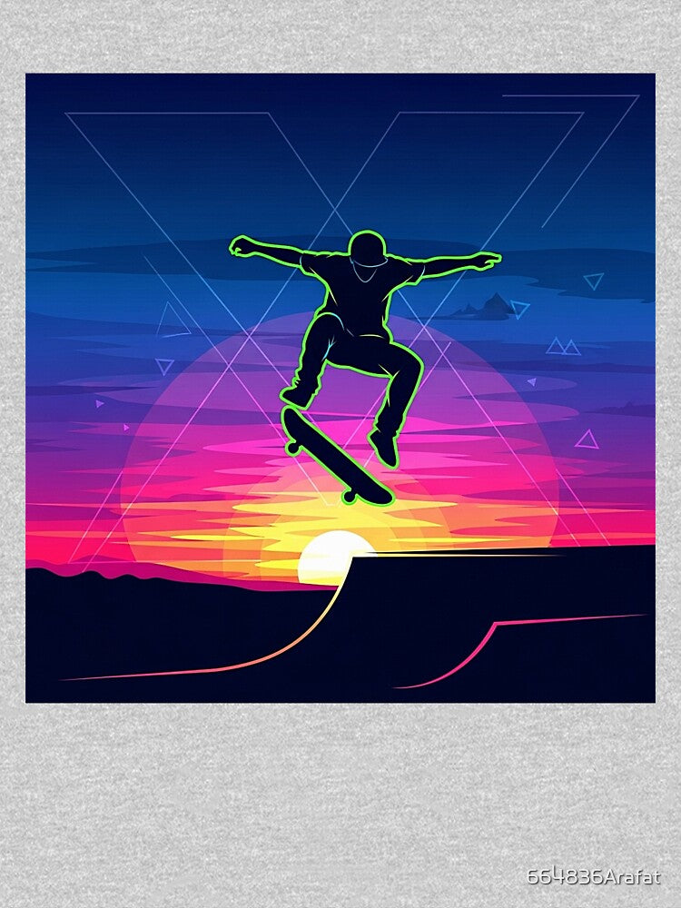 Neon Sunset Skateboarder Silhouette  by 664836Arafat T-Shirts, Hoodie, Sweatshirt | BlankRebels.com (Image 3)