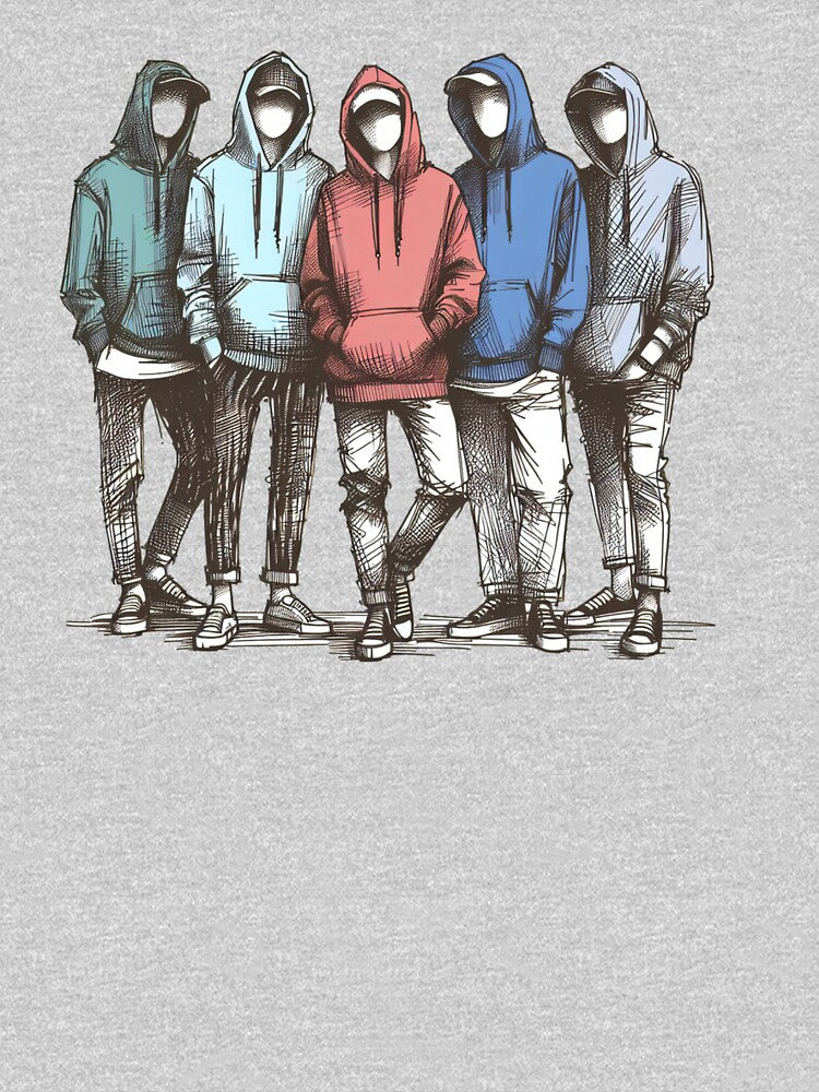 Street Style Hoodie Crew Graphic Tee | Cool Urban Aesthetic T-Shirt | Edgy Streetwear Line Art Shirt for Men &... (Image 3)
