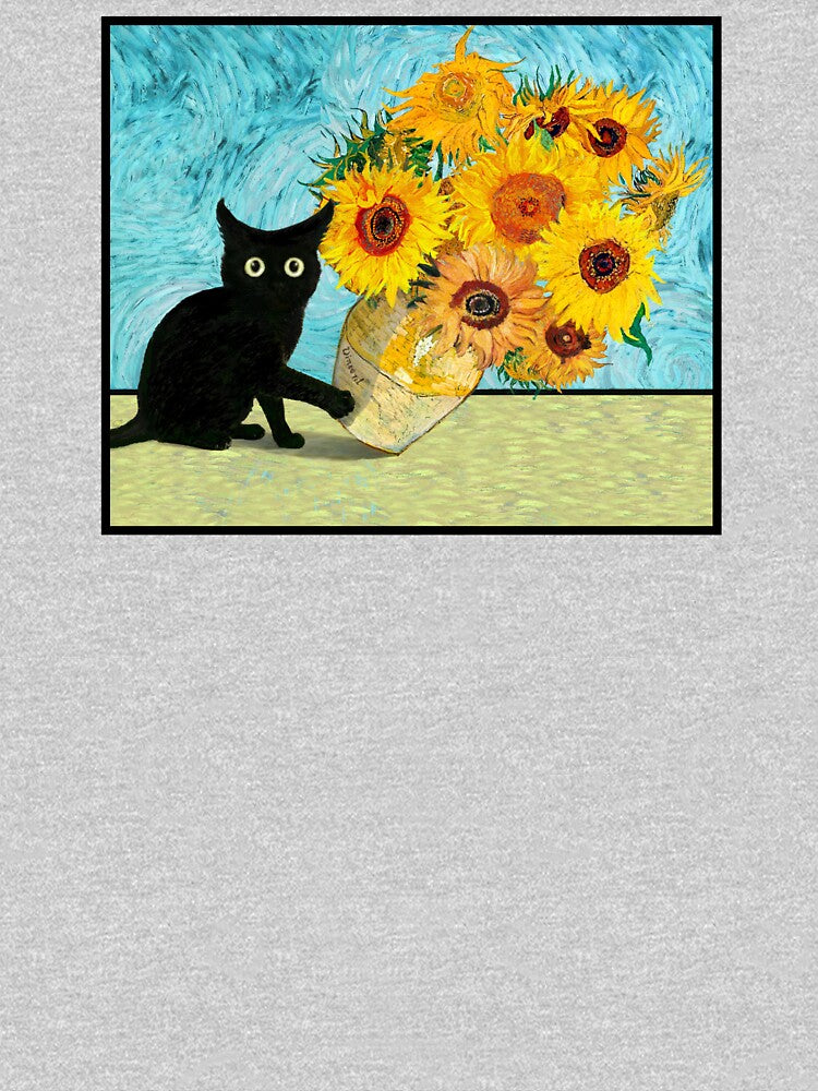 Black Cat Knocking Over Van Gogh Sunflowers Vase Funny Posters Mugs Tees Hoodies Stickers Pins Magnets Cat... (Image 3)