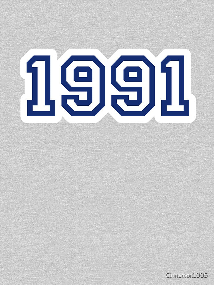 “1991” Classic 90s Year Numbers – Retro College Style with White Border by Vision Illustrated T-Shirts, Hoodie,... (Image 3)