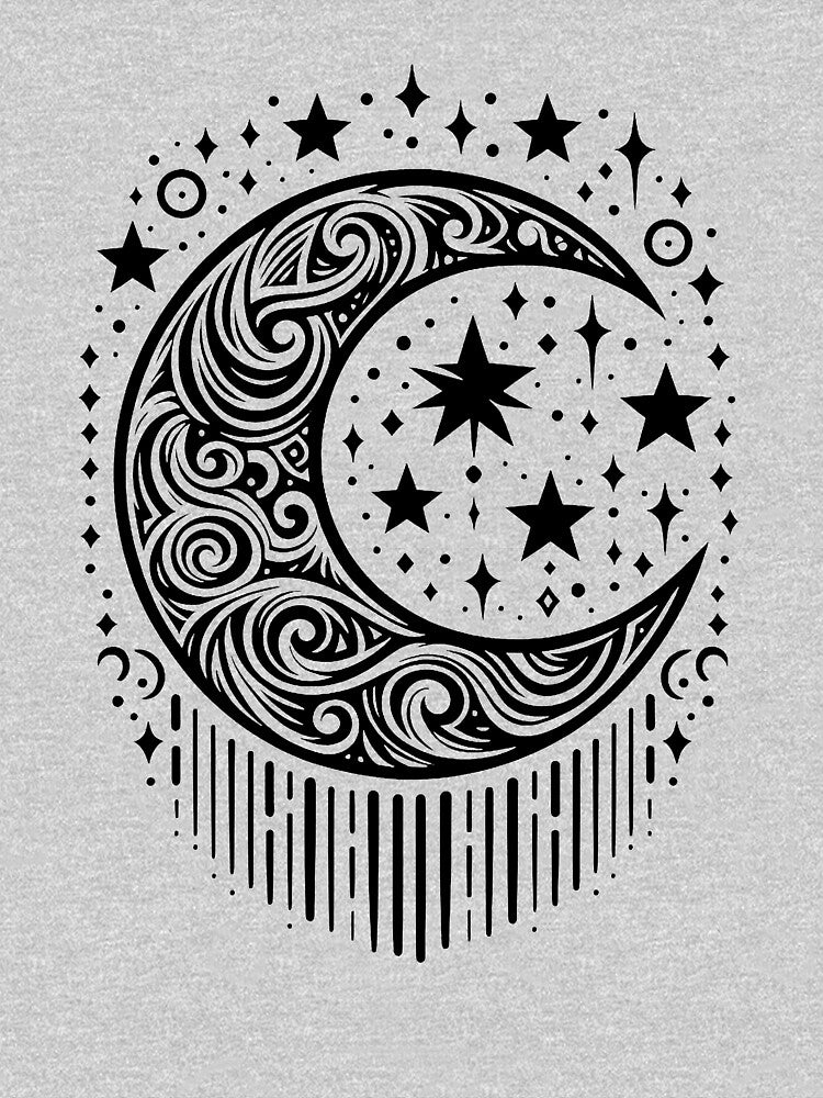Crescent Moon and Stars Tribal Graphic Tattoo Style Black Lines by twilightmagic T-Shirts, Hoodie, Sweatshirt (Image 3)