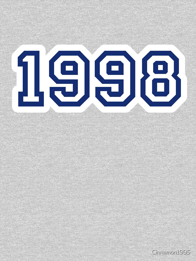 “1998” Classic 90s Year Numbers – Retro College Style with White Border by Vision Illustrated T-Shirts, Hoodie,... (Image 3)