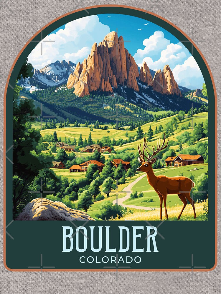 Boulder Vintage Travel Illustration by HomeLivingCo T-Shirts, Hoodie, Sweatshirt | BlankRebels.com (Image 3)