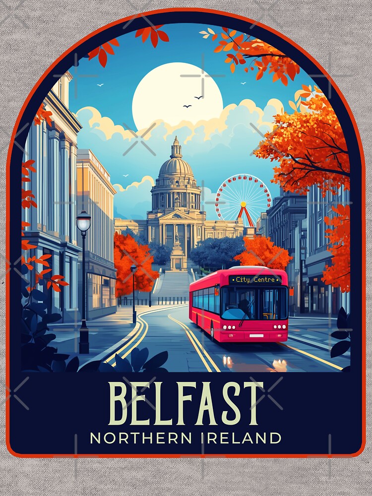 Belfast Vintage Travel Illustration by HomeLivingCo T-Shirts, Hoodie, Sweatshirt | BlankRebels.com (Image 3)