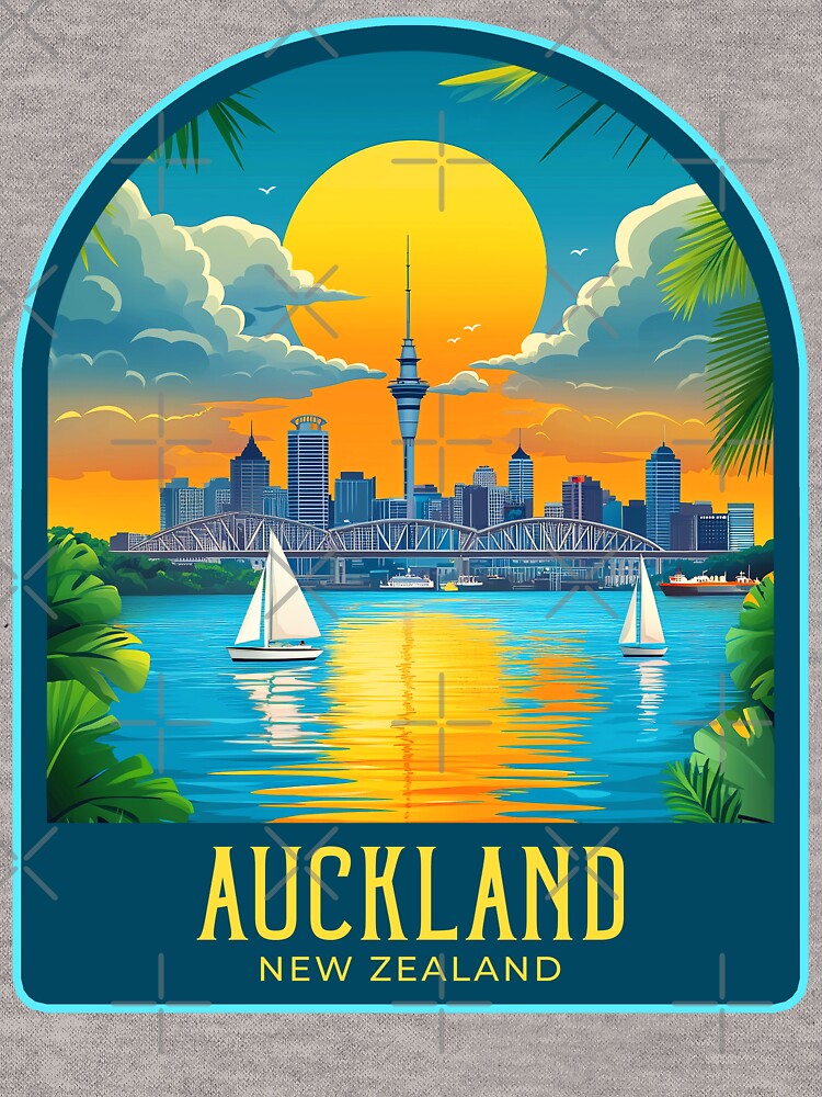 Auckland Vintage Travel Illustration by HomeLivingCo T-Shirts, Hoodie, Sweatshirt | BlankRebels.com (Image 3)
