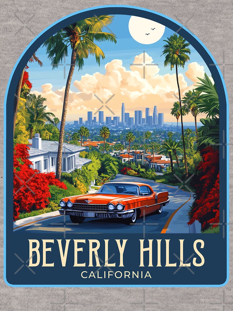 Beverly Hills Vintage Travel Illustration by HomeLivingCo T-Shirts, Hoodie, Sweatshirt | BlankRebels.com (Image 3)