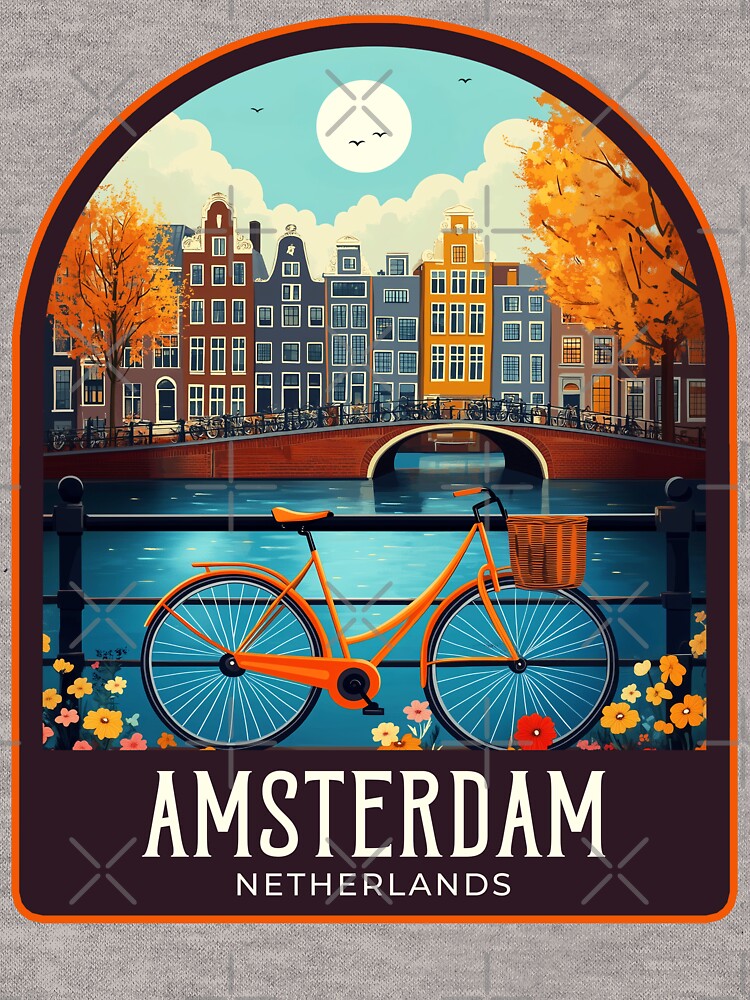 Amsterdam Vintage Travel Illustration by HomeLivingCo T-Shirts, Hoodie, Sweatshirt | BlankRebels.com (Image 3)