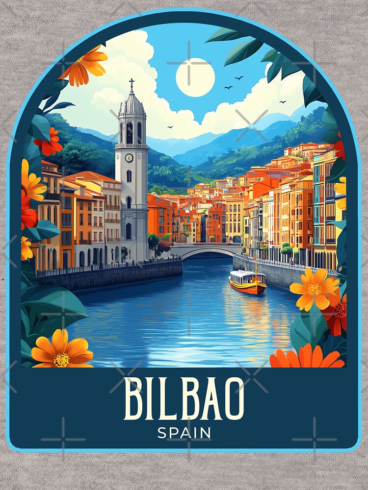 Bilbao Vintage Travel Illustration by HomeLivingCo T-Shirts, Hoodie, Sweatshirt | BlankRebels.com (Image 3)
