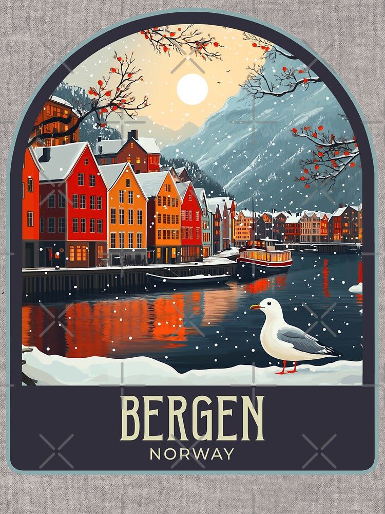 Bergen Vintage Travel Illustration T-Shirts, Hoodie, Sweatshirt