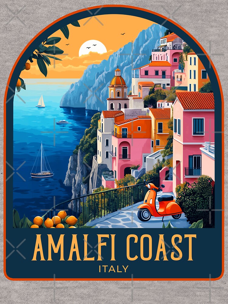 Amalfi Coast Vintage Travel Illustration T-Shirts, Hoodie, Sweatshirt