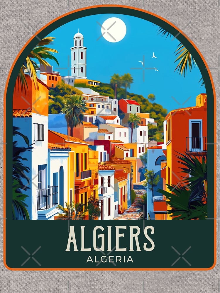 Algiers Vintage Travel Illustration by HomeLivingCo T-Shirts, Hoodie, Sweatshirt | BlankRebels.com (Image 3)