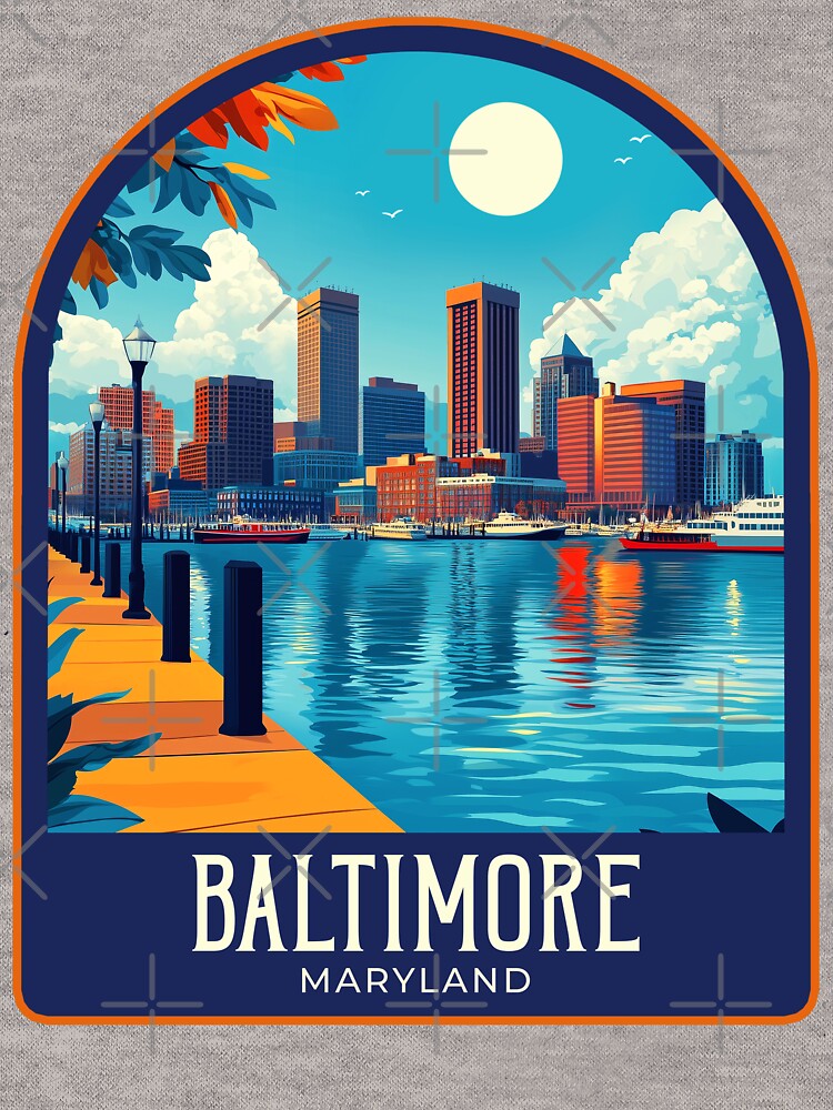 Baltimore Vintage Travel Illustration by HomeLivingCo T-Shirts, Hoodie, Sweatshirt | BlankRebels.com (Image 3)