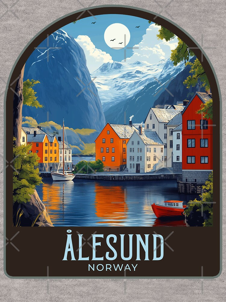 Ålesund Vintage Travel Illustration by HomeLivingCo T-Shirts, Hoodie, Sweatshirt | BlankRebels.com (Image 3)