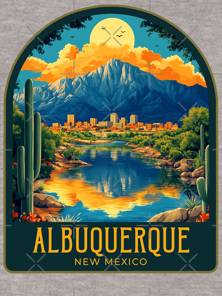 Albuquerque Vintage Travel Illustration by HomeLivingCo T-Shirts, Hoodie, Sweatshirt | BlankRebels.com (Image 3)
